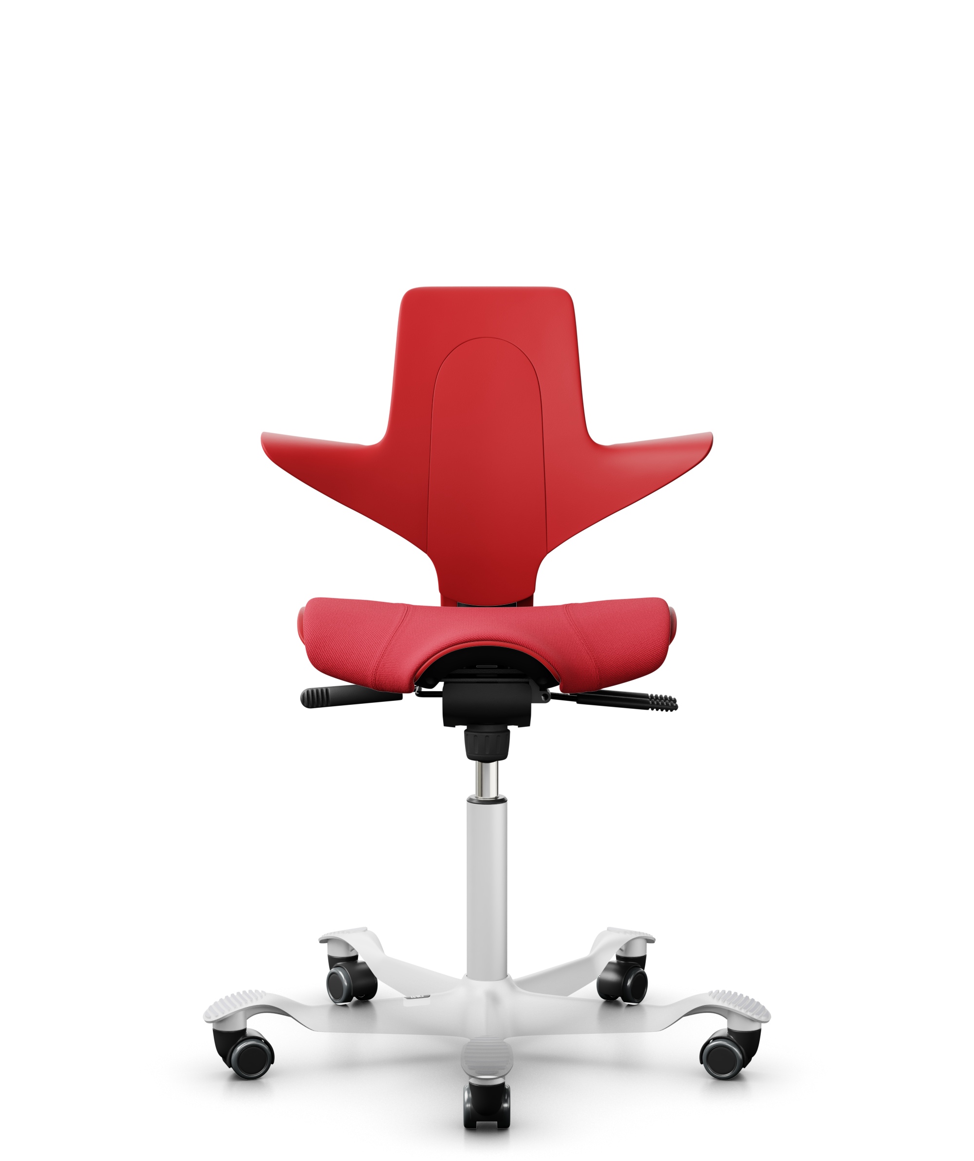 HAG Capisco 8020 Puls Drehstuhl Rot Gestell Weiss mit Sitzflächenmatte