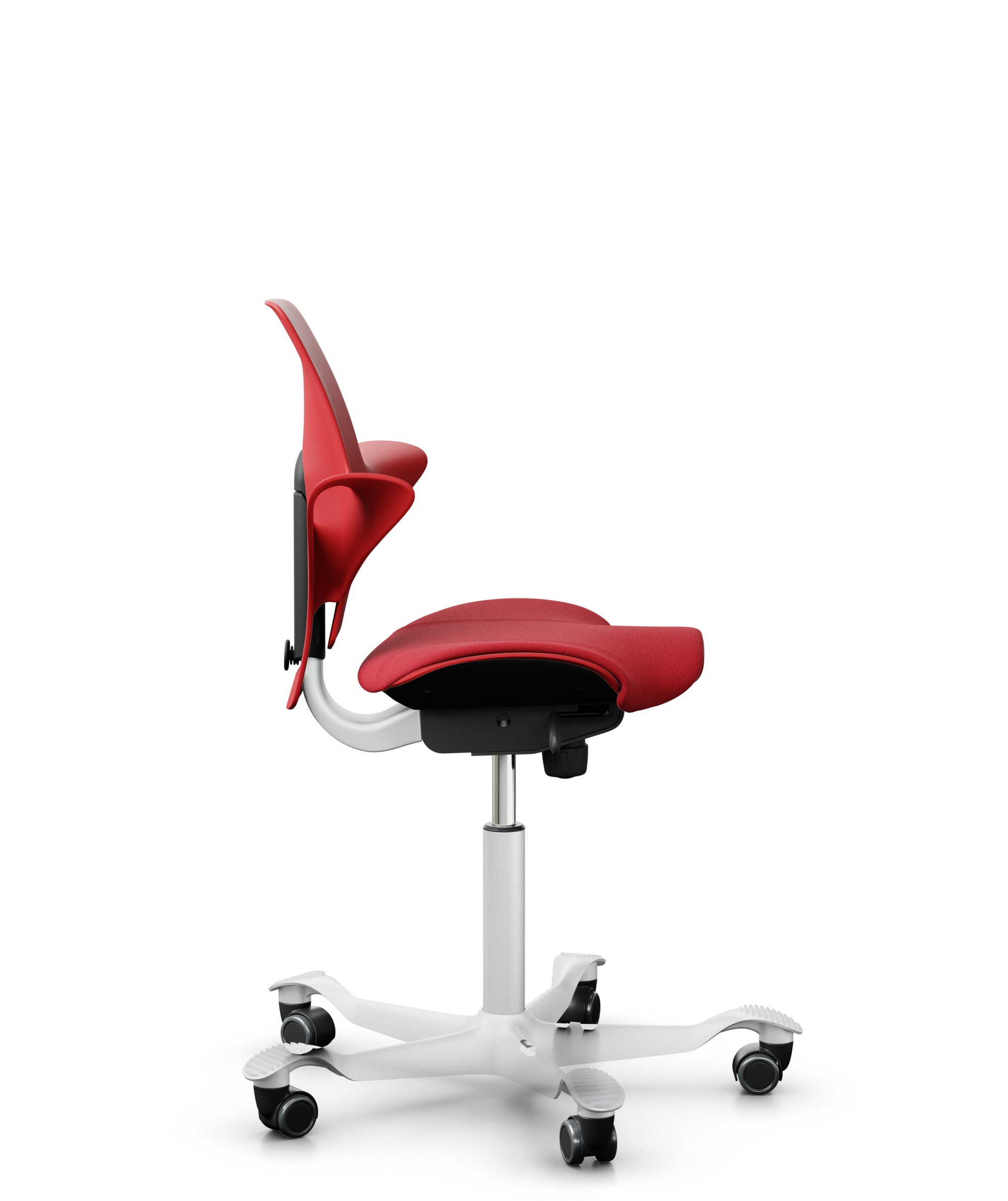 HAG Capisco 8020 Puls Drehstuhl Rot Gestell Weiss mit Sitzflächenmatte