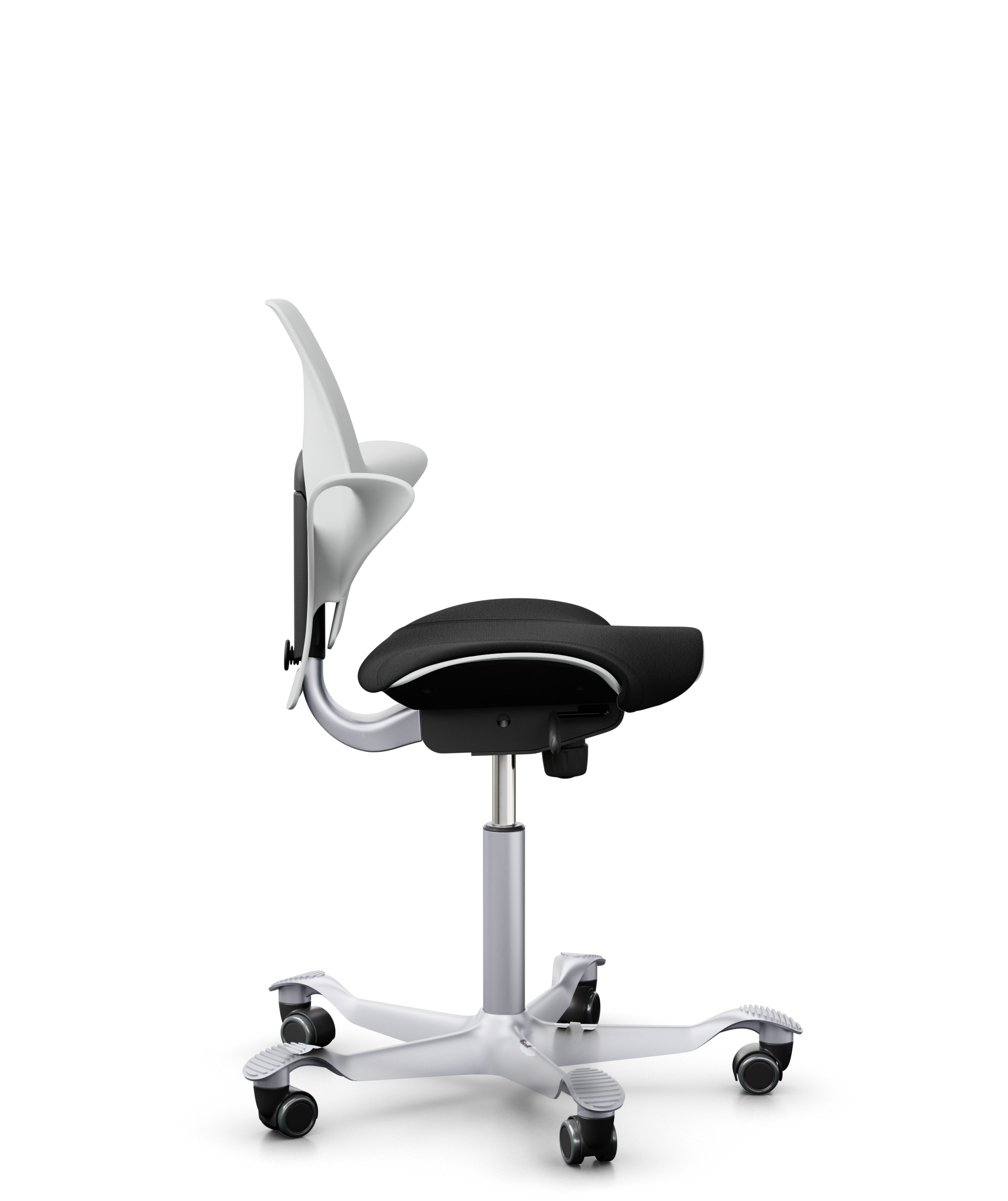HAG Capisco 8020 Puls Drehstuhl Weiss Gestell Silber mit Sitzflächenmatte