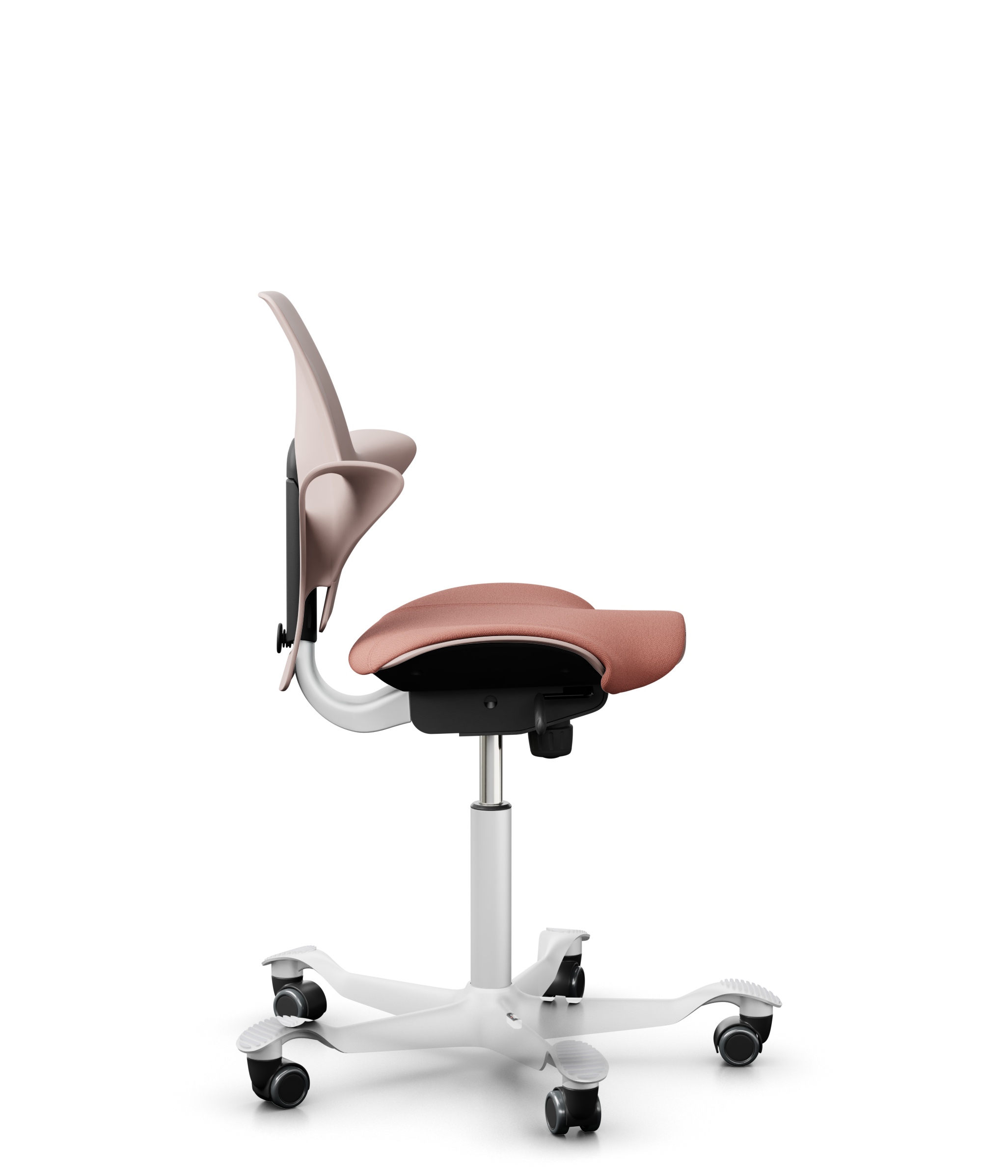 HAG Capisco 8020 Puls Drehstuhl Pink Gestell Weiss mit Sitzflächenmatte