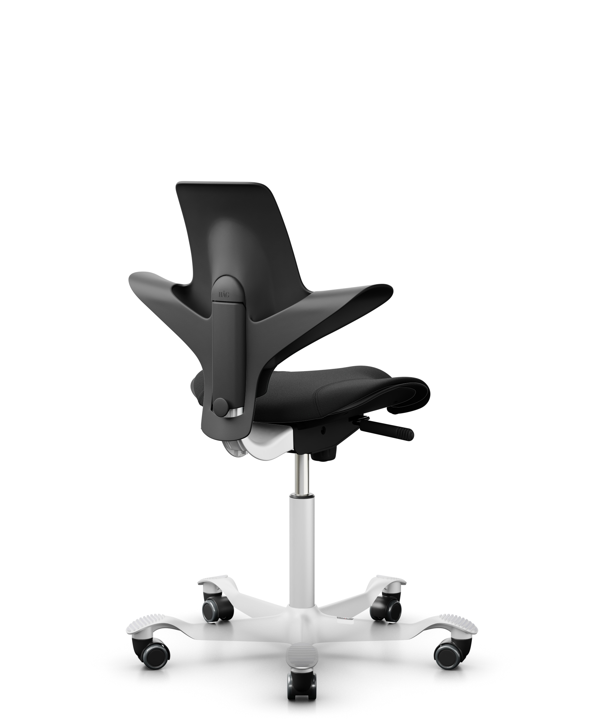 HAG Capisco 8020 Puls Drehstuhl Schwarz Gestell Weiss mit Sitzflächenmatte