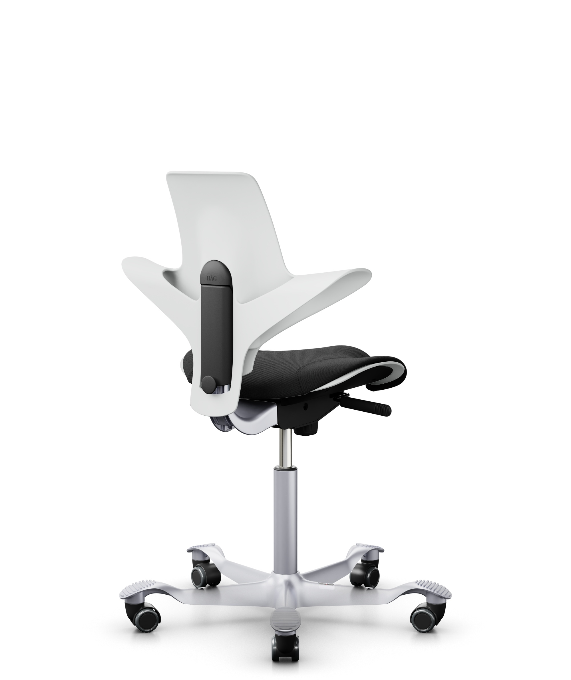HAG Capisco 8020 Puls Drehstuhl Weiss Gestell Silber mit Sitzflächenmatte