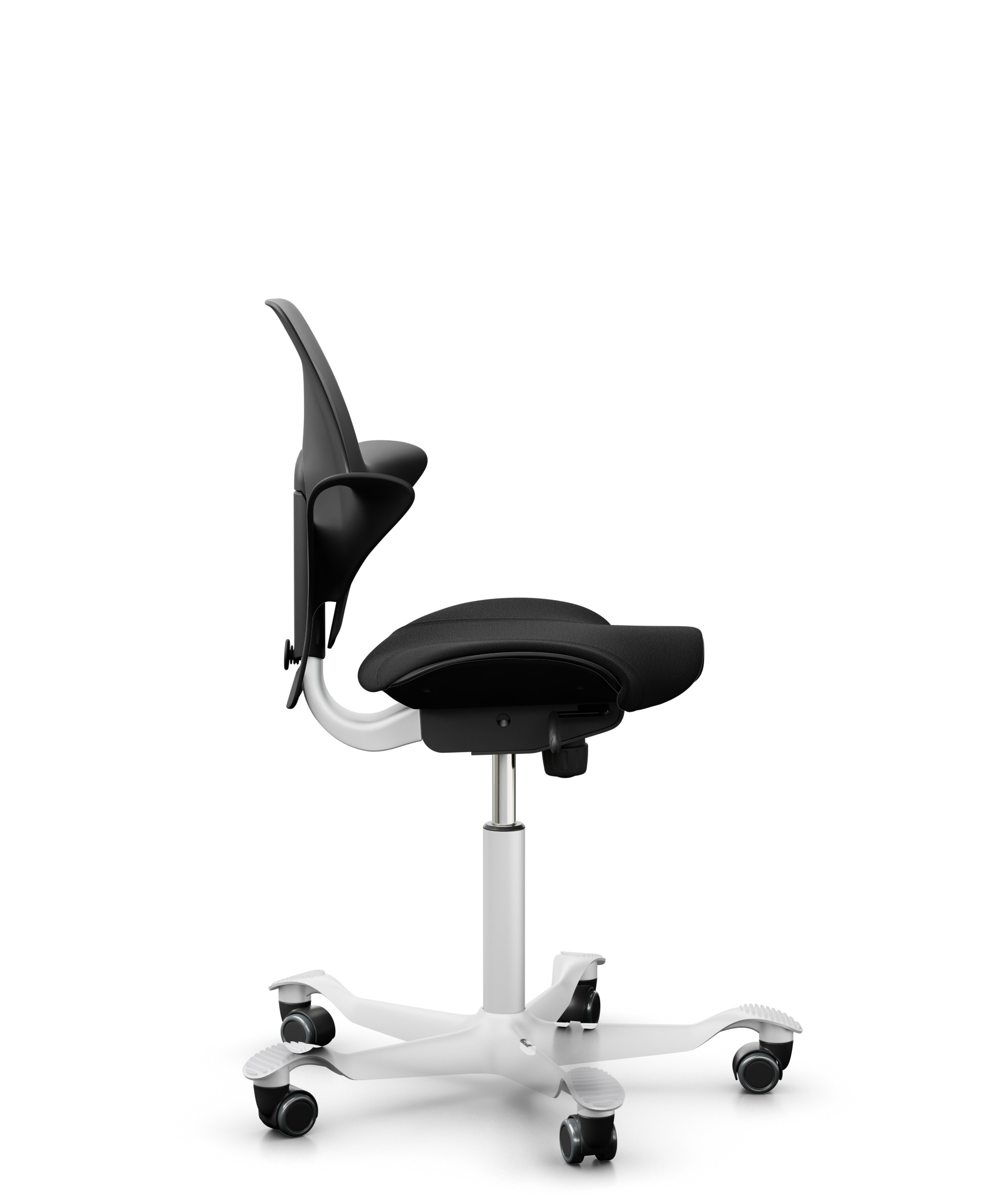 HAG Capisco 8020 Puls Drehstuhl Schwarz Gestell Weiss mit Sitzflächenmatte