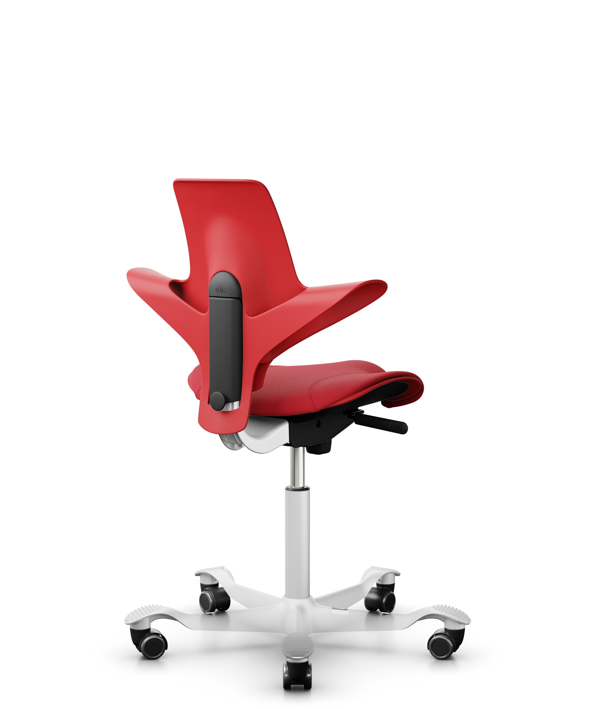 HAG Capisco 8020 Puls Drehstuhl Rot Gestell Weiss mit Sitzflächenmatte